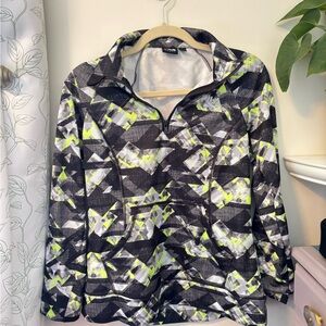 Fila Black and Green Sweatshirt with Hood and Full-Length Zipper